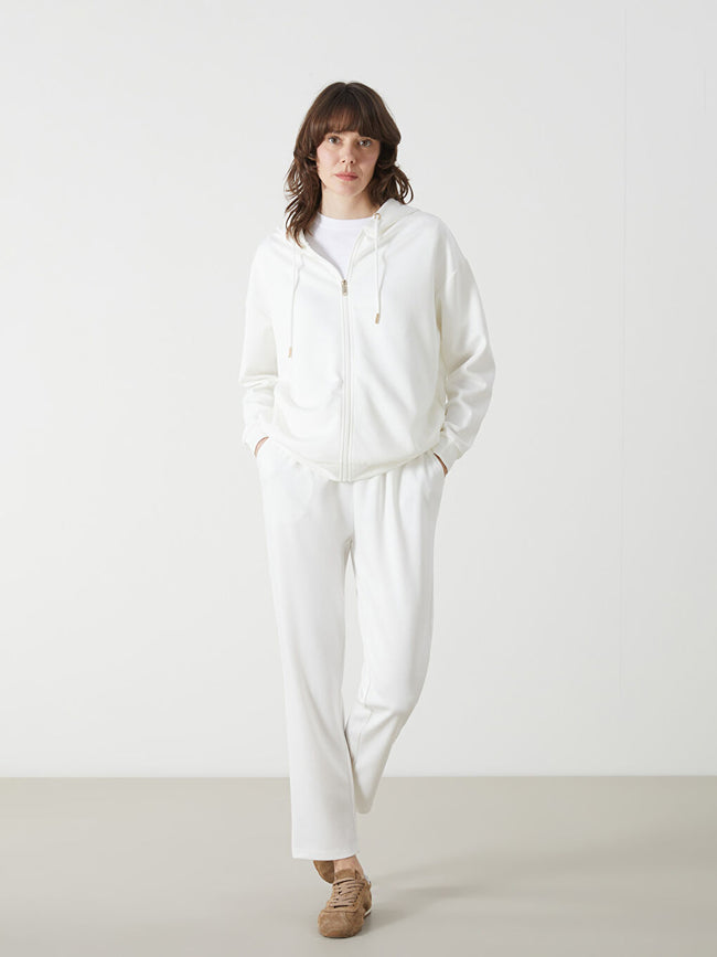 LCWAIKIKI Classic Ecru Elastic Waist Women Tracksuit Bottoms Hover Image