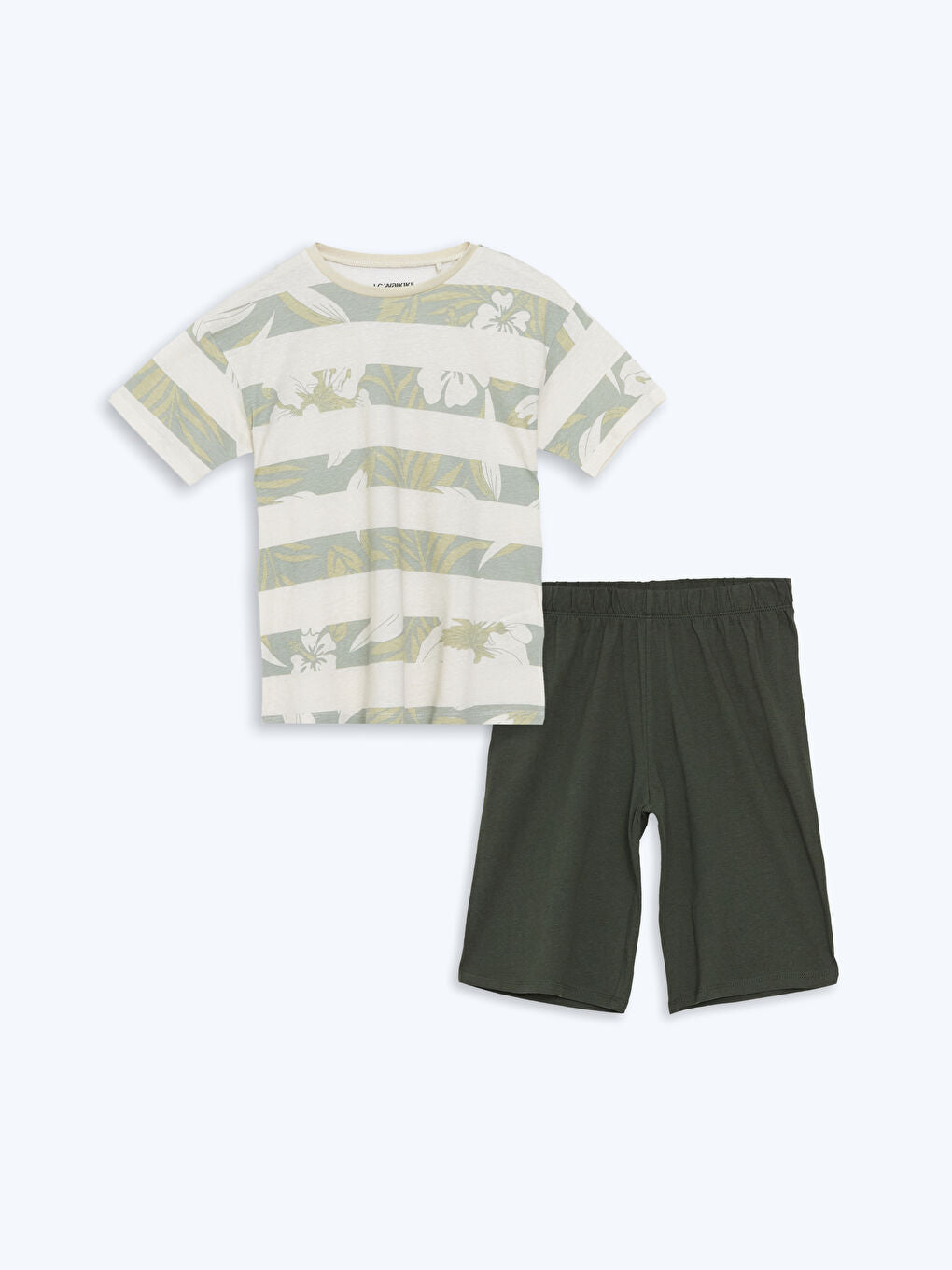 LCW Kids Beige Crew Neck Boy Shorts Pajama Set