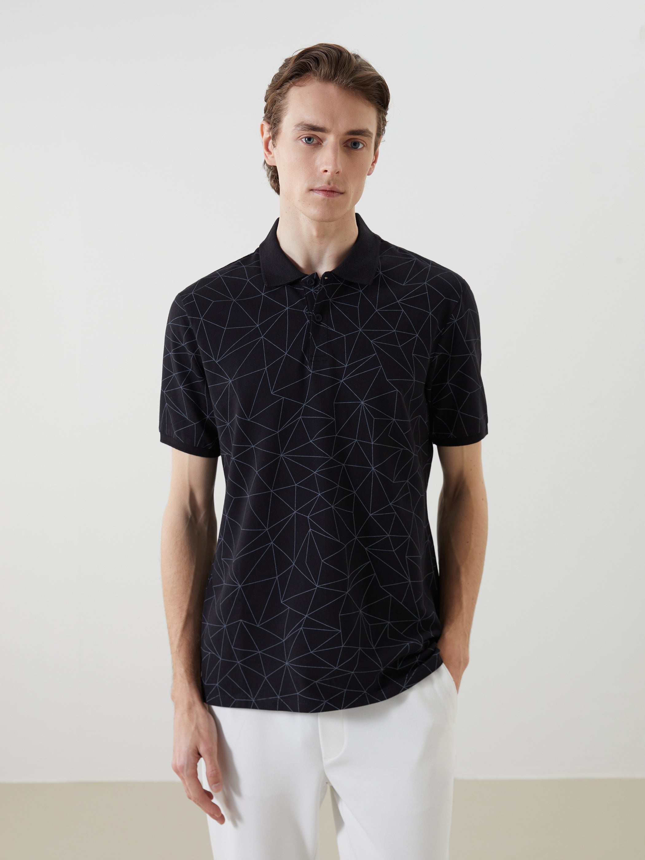 Polo Neck Short Sleeve Patterned Men T-Shirt