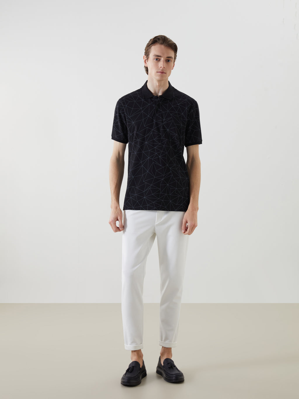 Polo Neck Short Sleeve Patterned Men T-Shirt