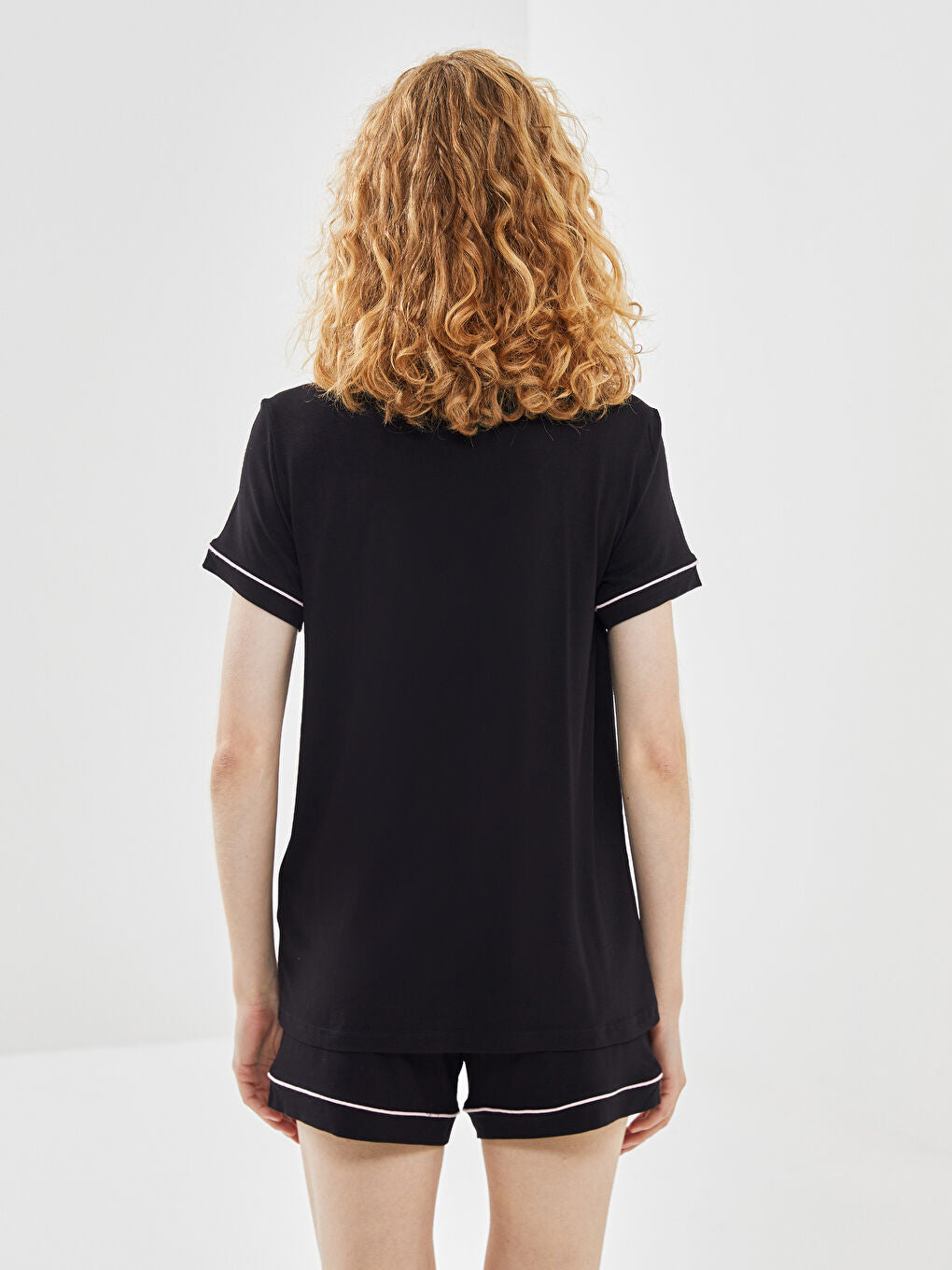 LCW DREAM Turquoise Shirt Collar Women Shorts Pajama Set