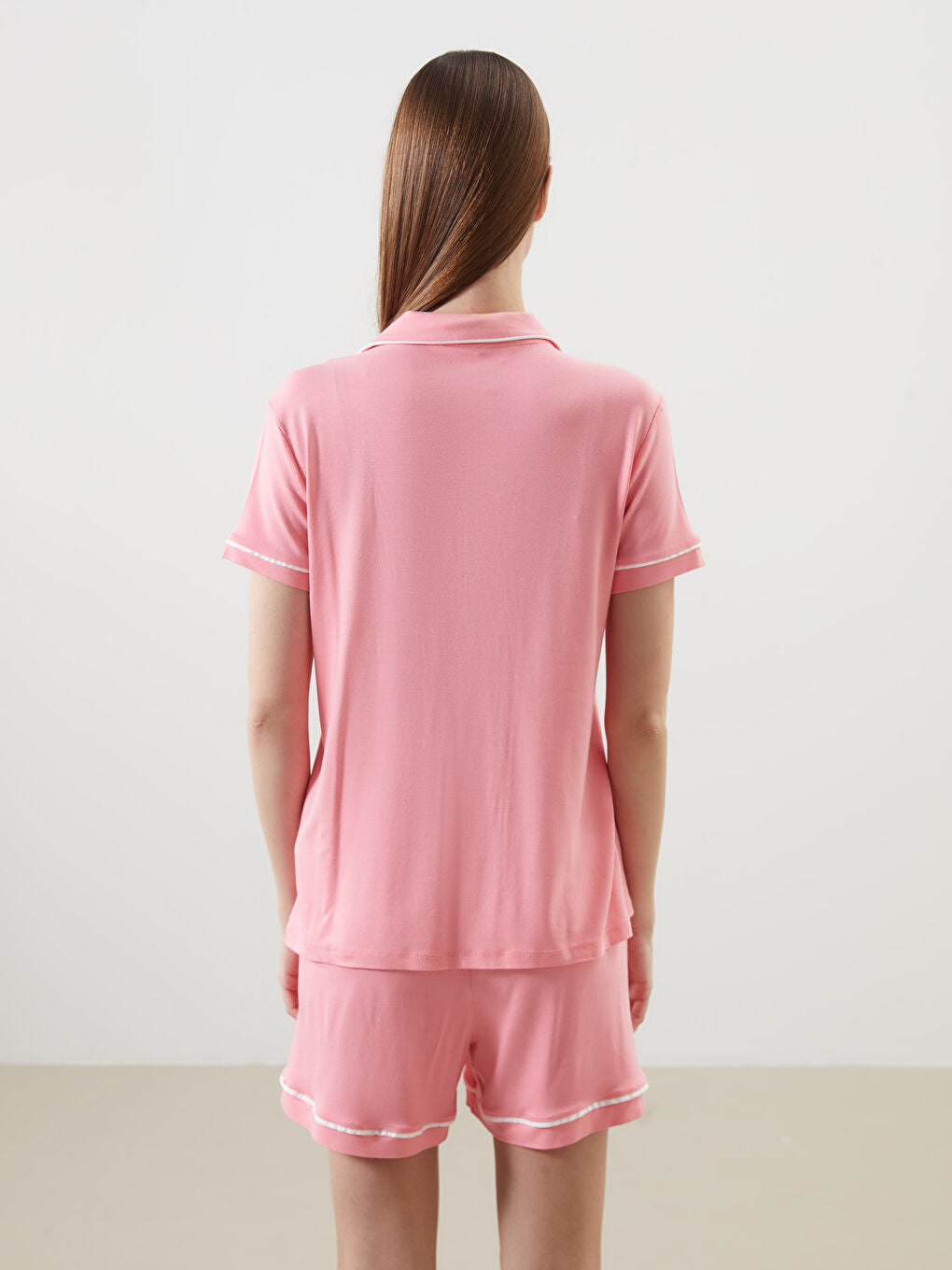 LCW DREAM Turquoise Shirt Collar Women Shorts Pajama Set