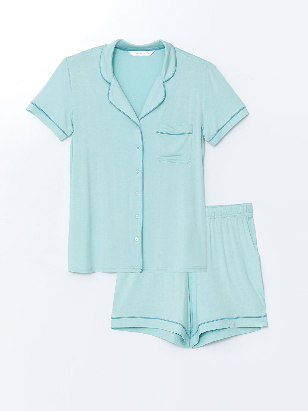 LCW DREAM Turquoise Shirt Collar Women Shorts Pajama Set