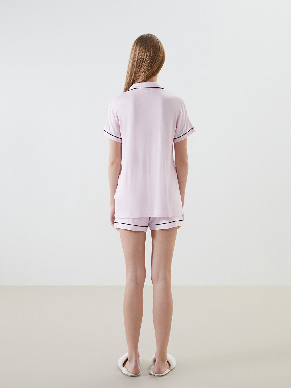 LCW DREAM Turquoise Shirt Collar Women Shorts Pajama Set