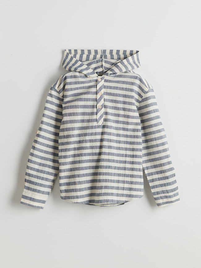 LCW Kids Navy Blue Hooded Boy Shirt Hover Image