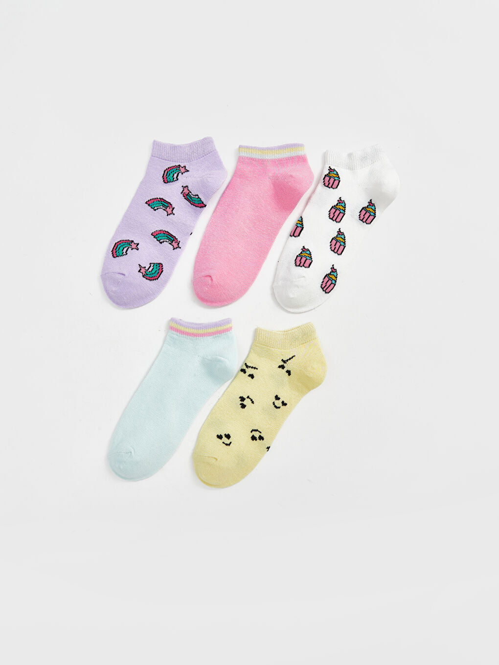 LCW Kids Lilac Patterned Girls Booties Socks 5-Pack