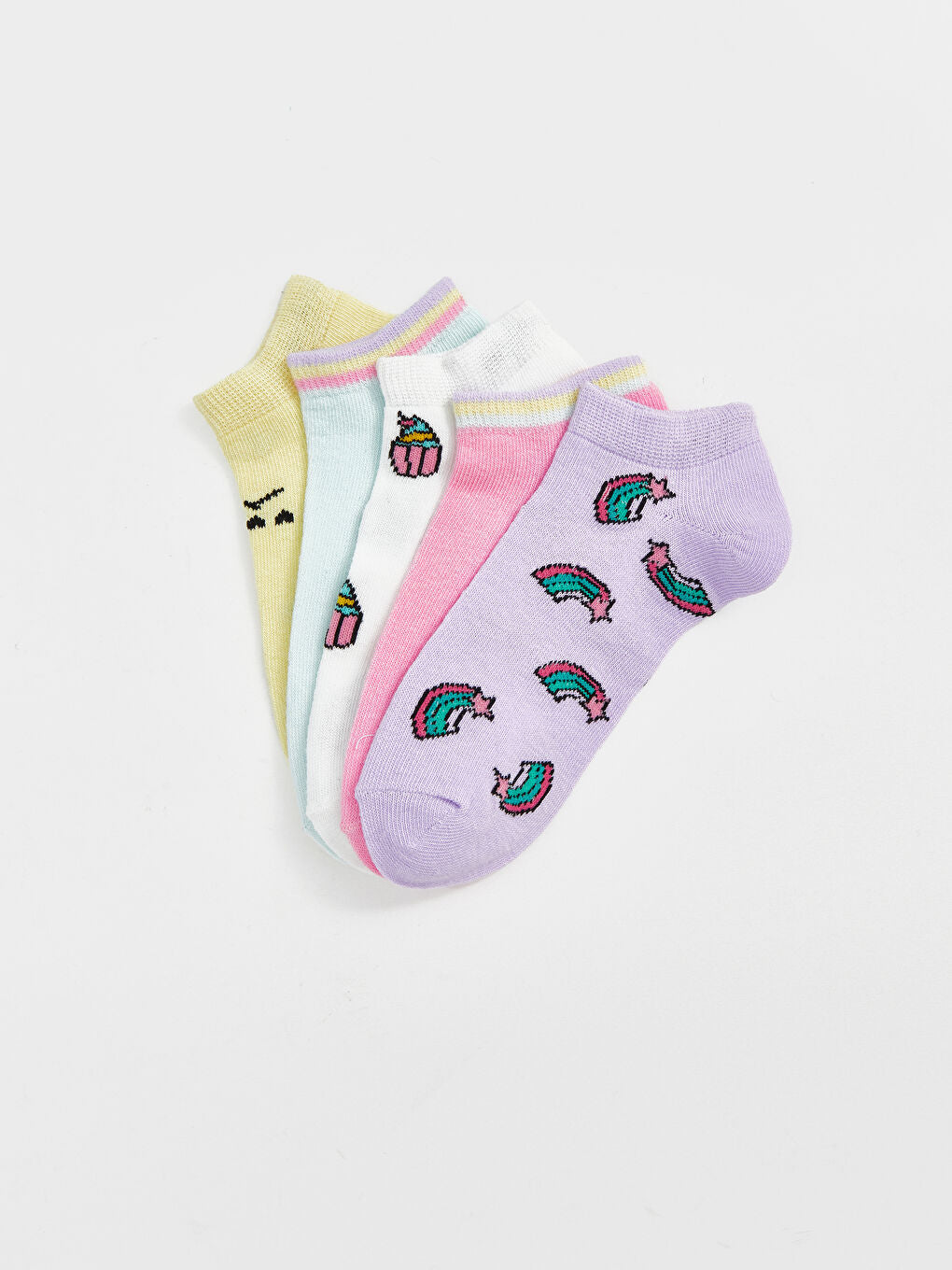 LCW Kids Lilac Patterned Girls Booties Socks 5-Pack