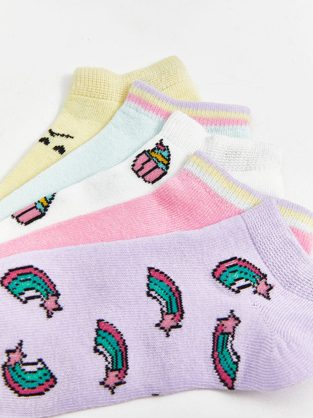 LCW Kids Lilac Patterned Girls Booties Socks 5-Pack