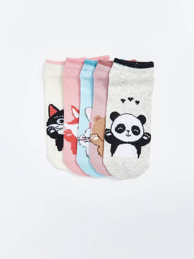 LCW Kids Gray Patterned Girls Booties Socks 5-Pack Hover Image