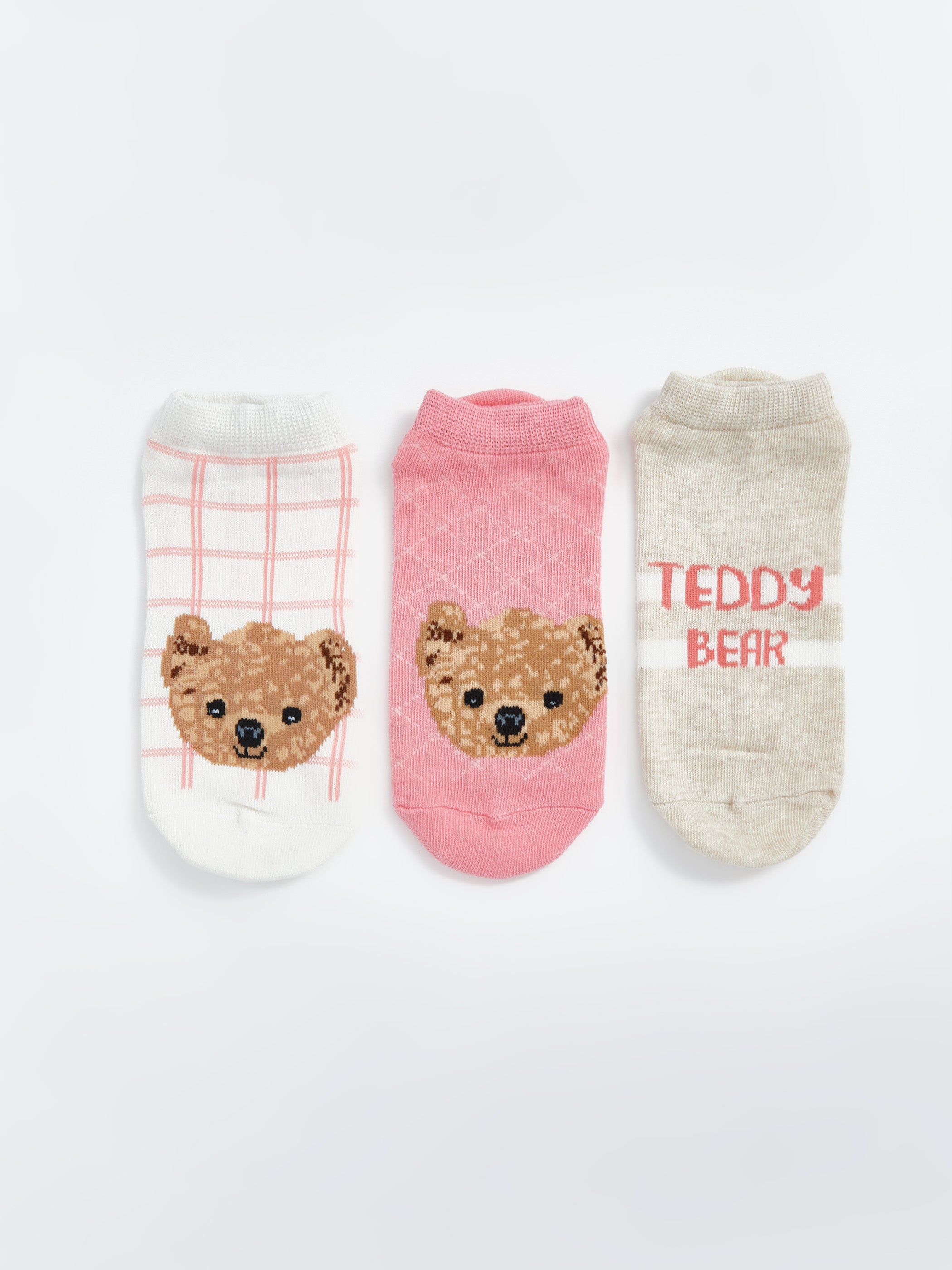 Bear Teddy Patterned Girls Booties Socks 5-Pack