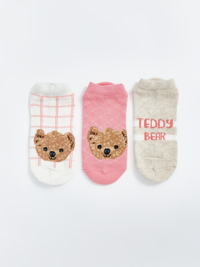 Bear Teddy Patterned Girls Booties Socks 5-Pack Hover Image