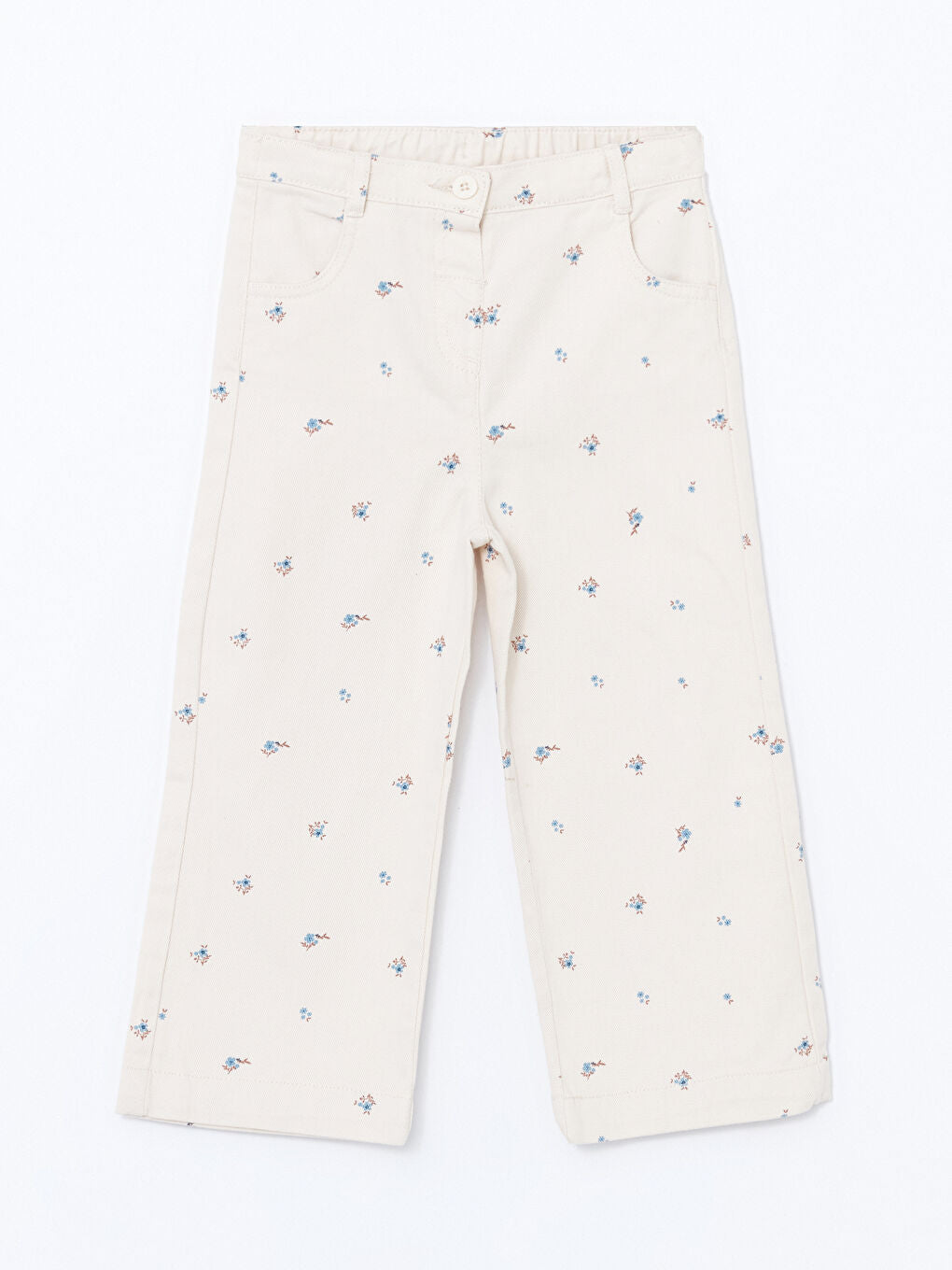 LCW Kids Ecru Elastic Waist Floral Girl Trousers