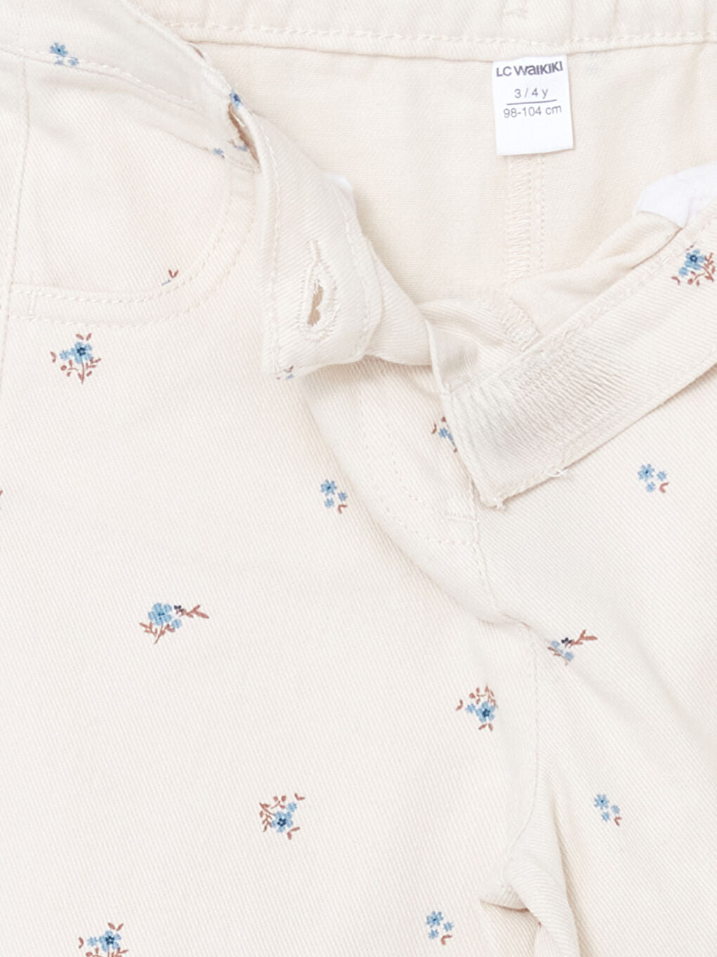 LCW Kids Ecru Elastic Waist Floral Girl Trousers