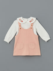 LCW baby Pink Baby Collar Girl Blouse and Dress 2-Piece