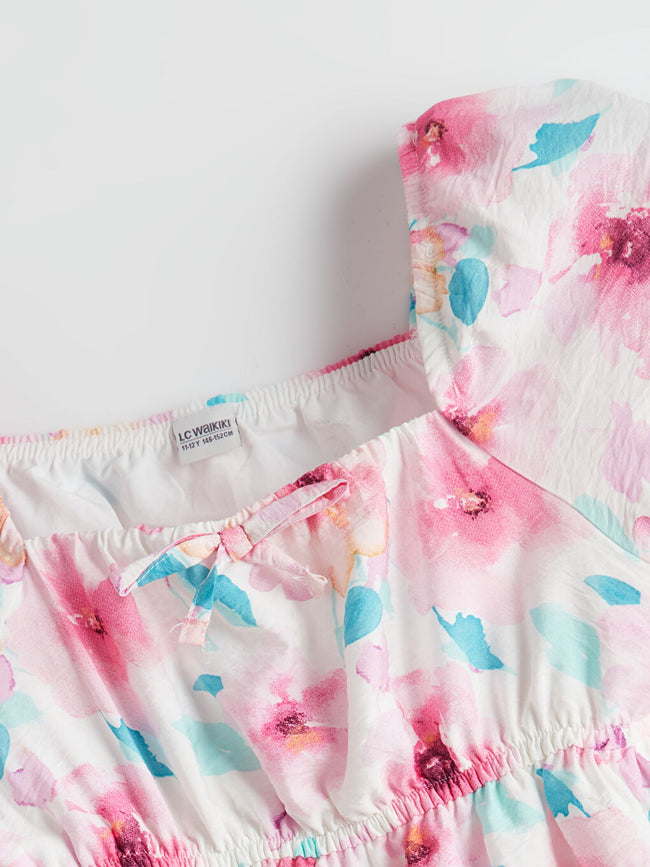 LCW Kids Pink Square Neck Floral Girl Dress Main Image