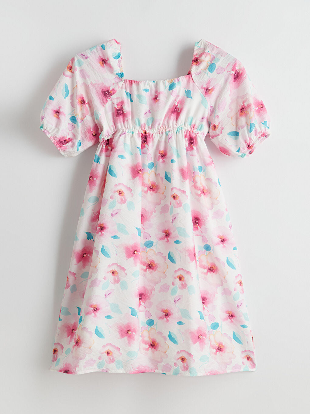 LCW Kids Pink Square Neck Floral Girl Dress