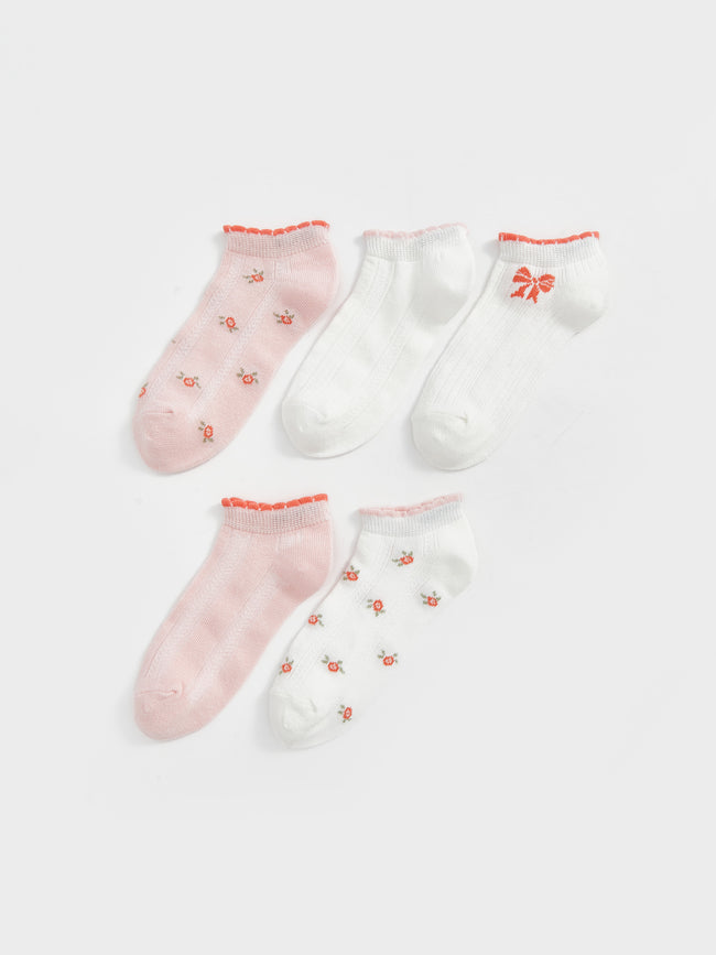 Flower Girl Child Booties Socks 5-Pack Hover Image