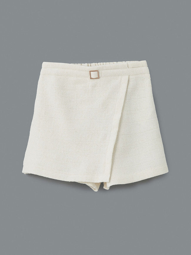 LCW Kids Ecru Elastic Waist Tweed Girls Shorts Skirt Hover Image