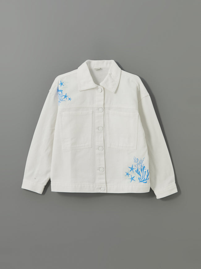 Printed Girls Jean Jacket Hover Image