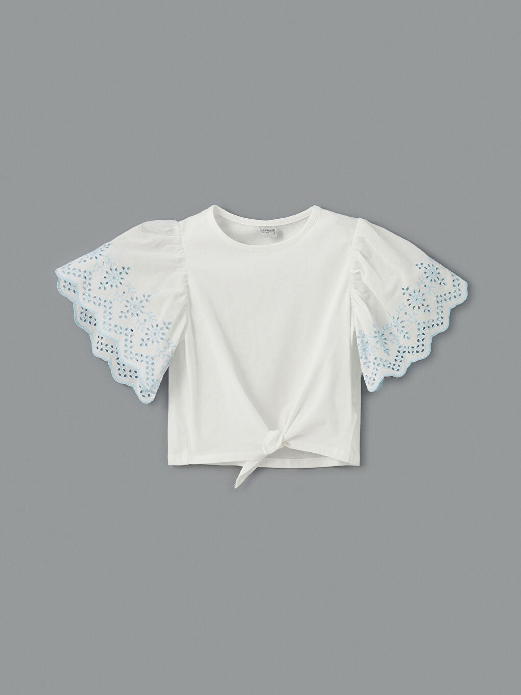 LCW Kids White Crew Neck Girls Crop T-Shirt