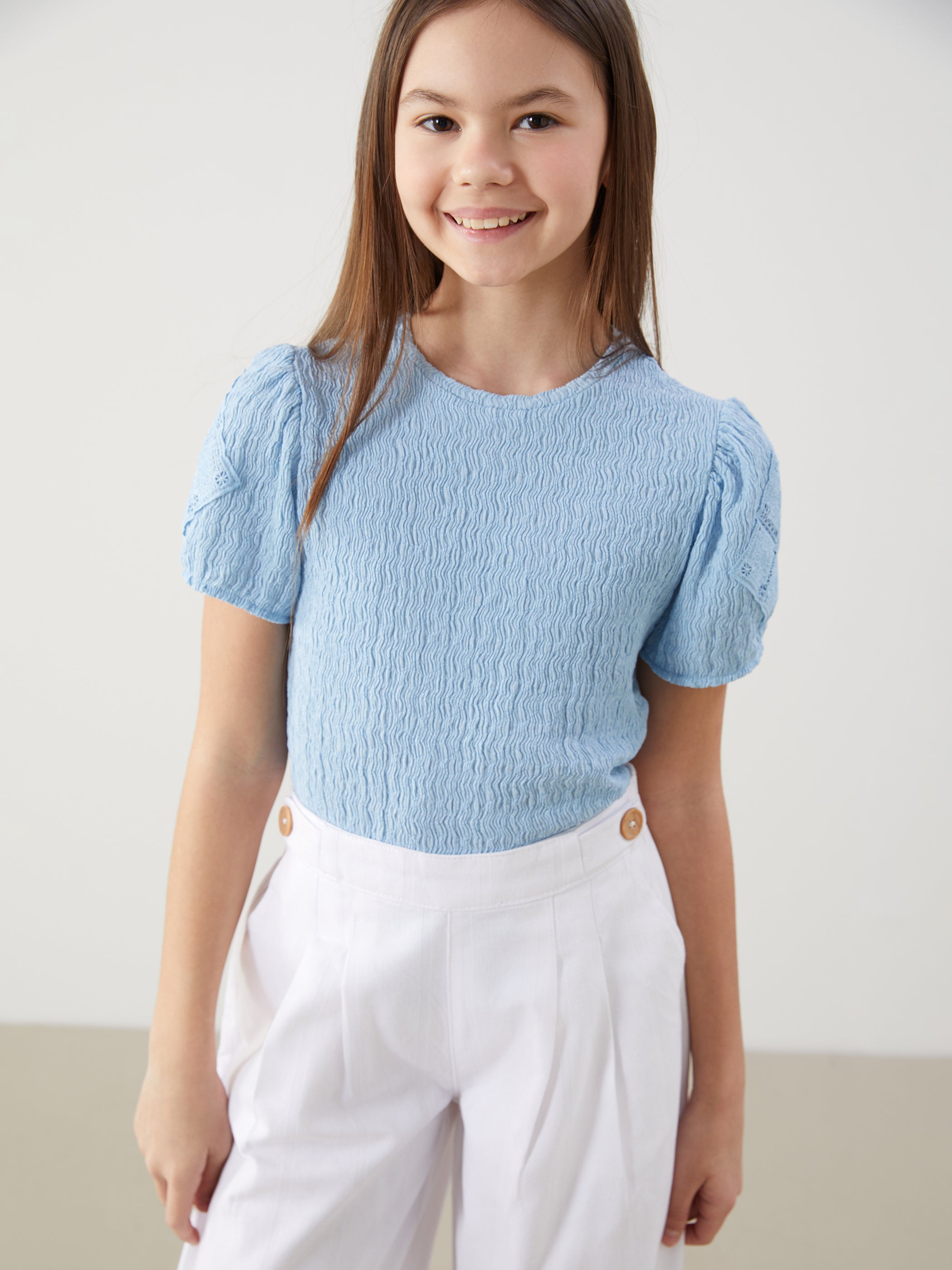 Crew Neck Textured Girls T-Shirt