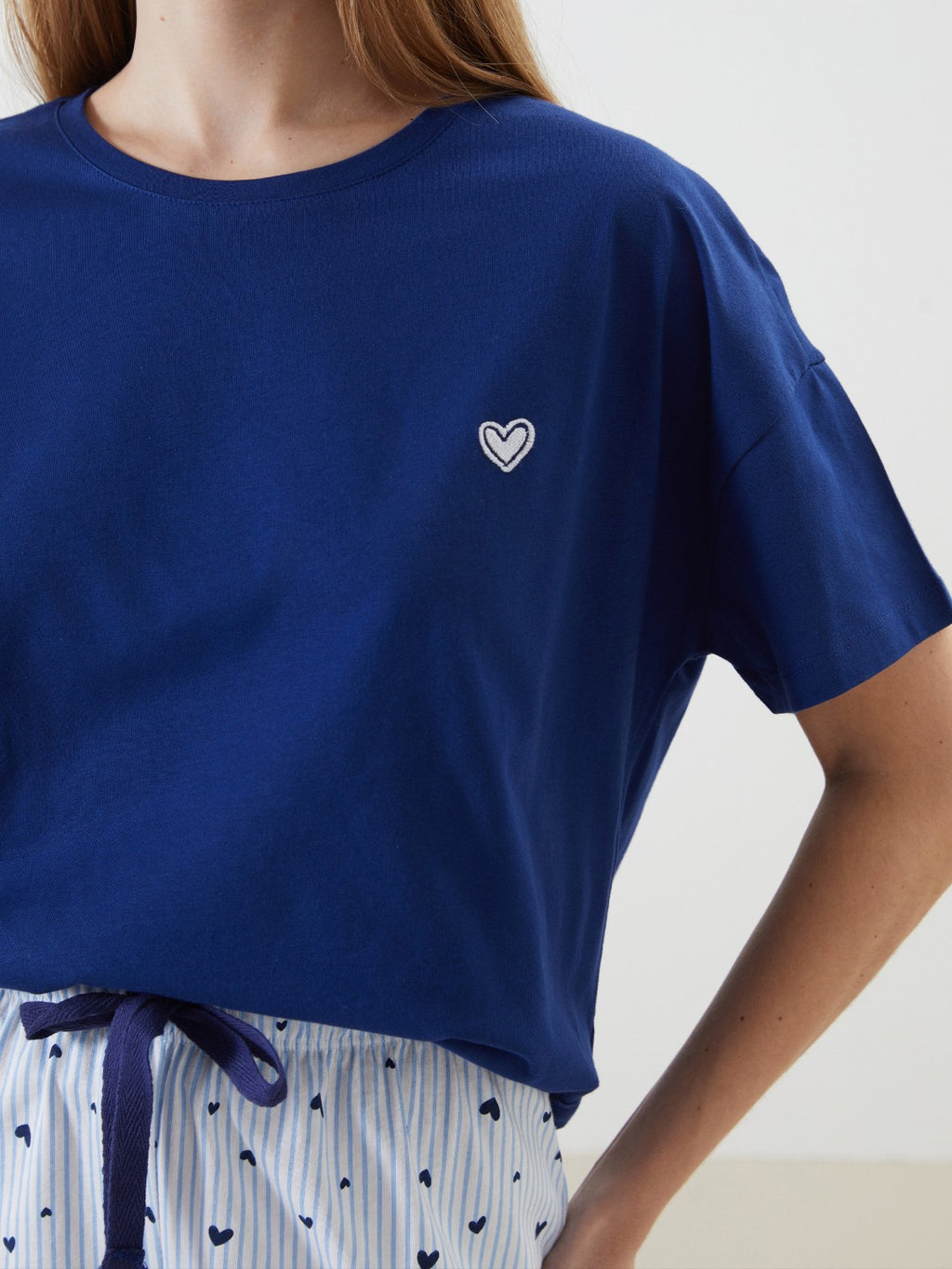 LCW Dream Crew Neck Embroidered Women Shorts Pajama Set