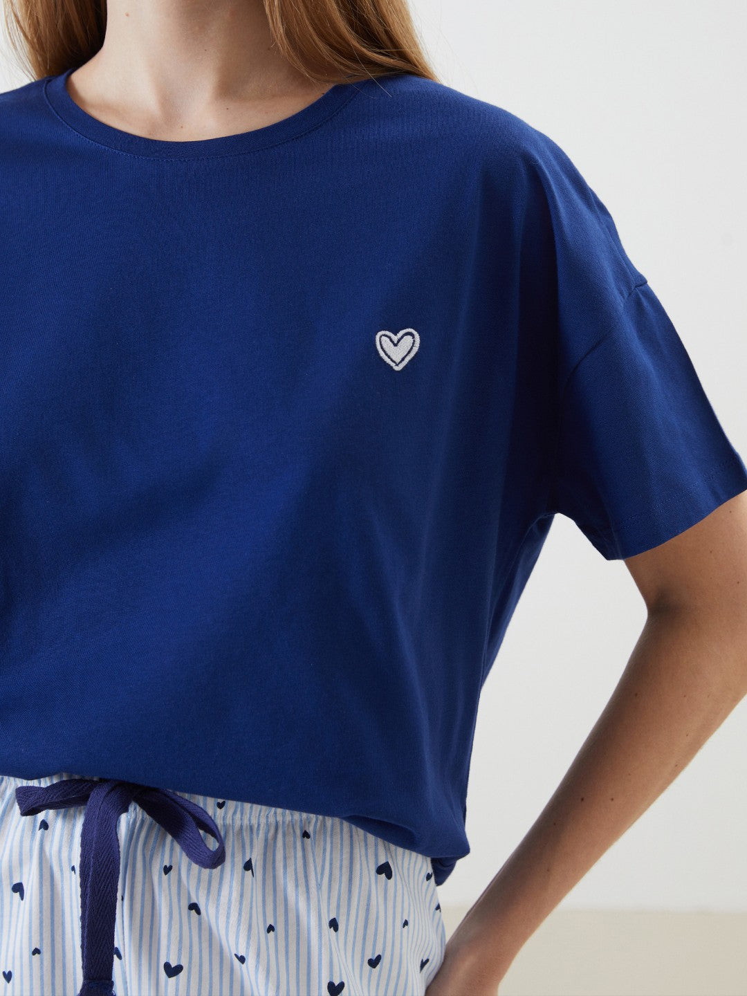 LCW Dream Crew Neck Embroidered Women Shorts Pajama Set