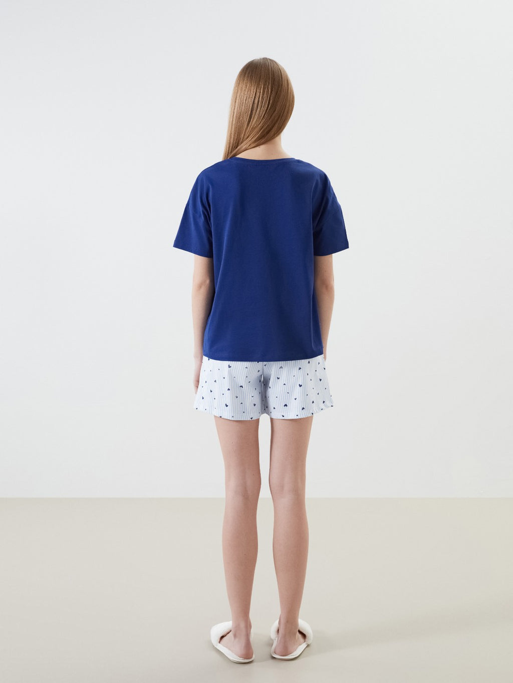 LCW Dream Crew Neck Embroidered Women Shorts Pajama Set