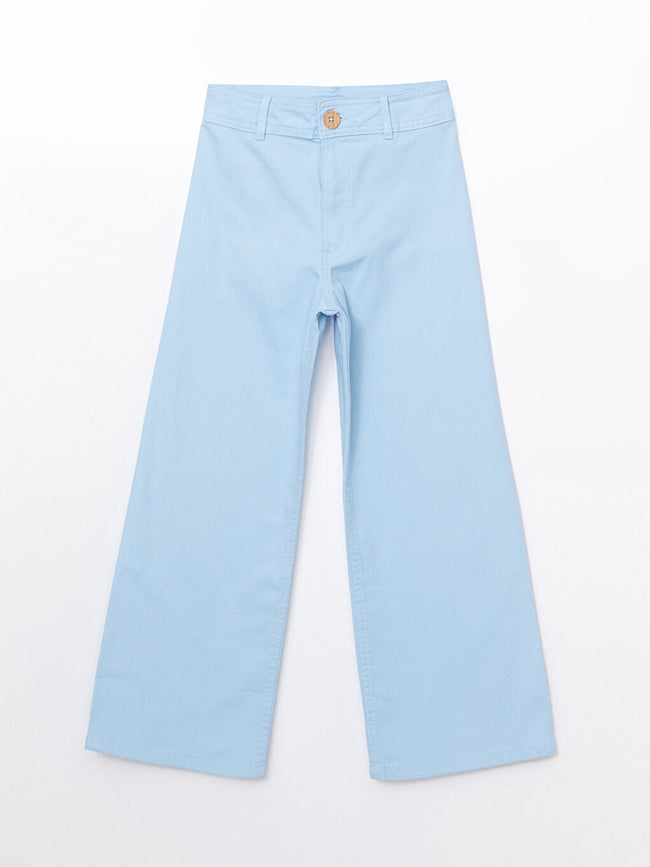 LCW Kids Blue Adjustable Waist Elastic Girl Trousers Hover Image