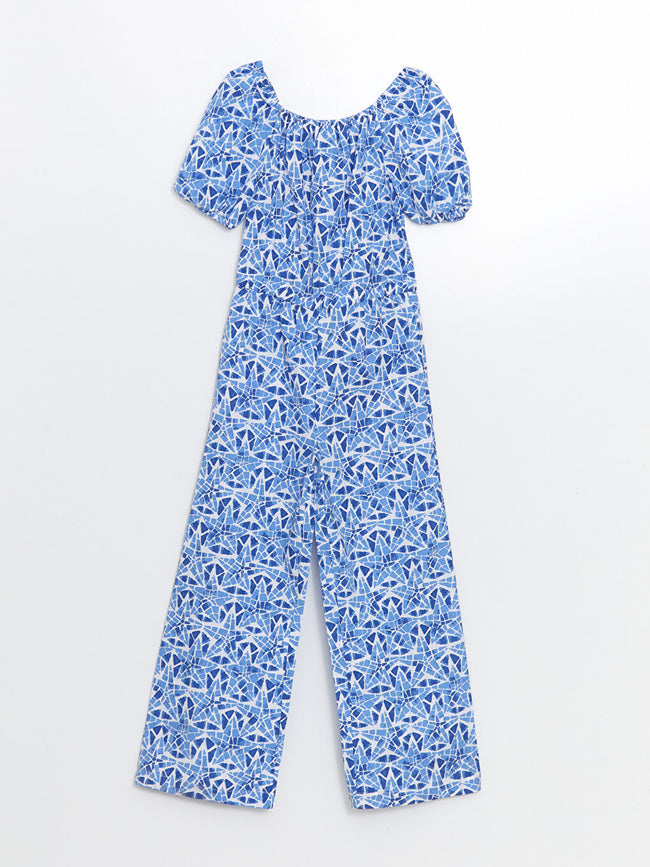 LCW Kids White Boat Neck Girl Jumpsuit Hover Image