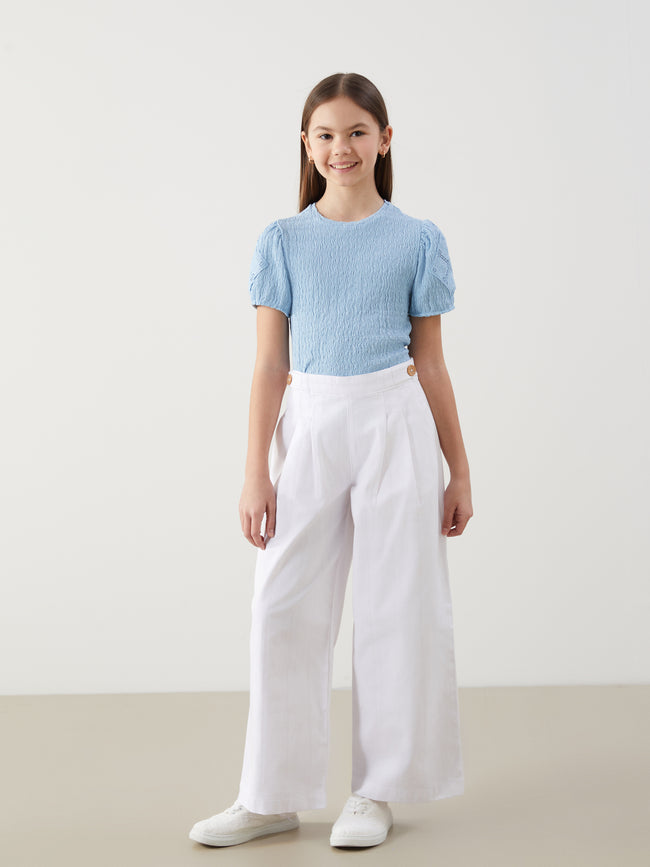 Elastic Waist Linen Blend Girl Trousers Main Image