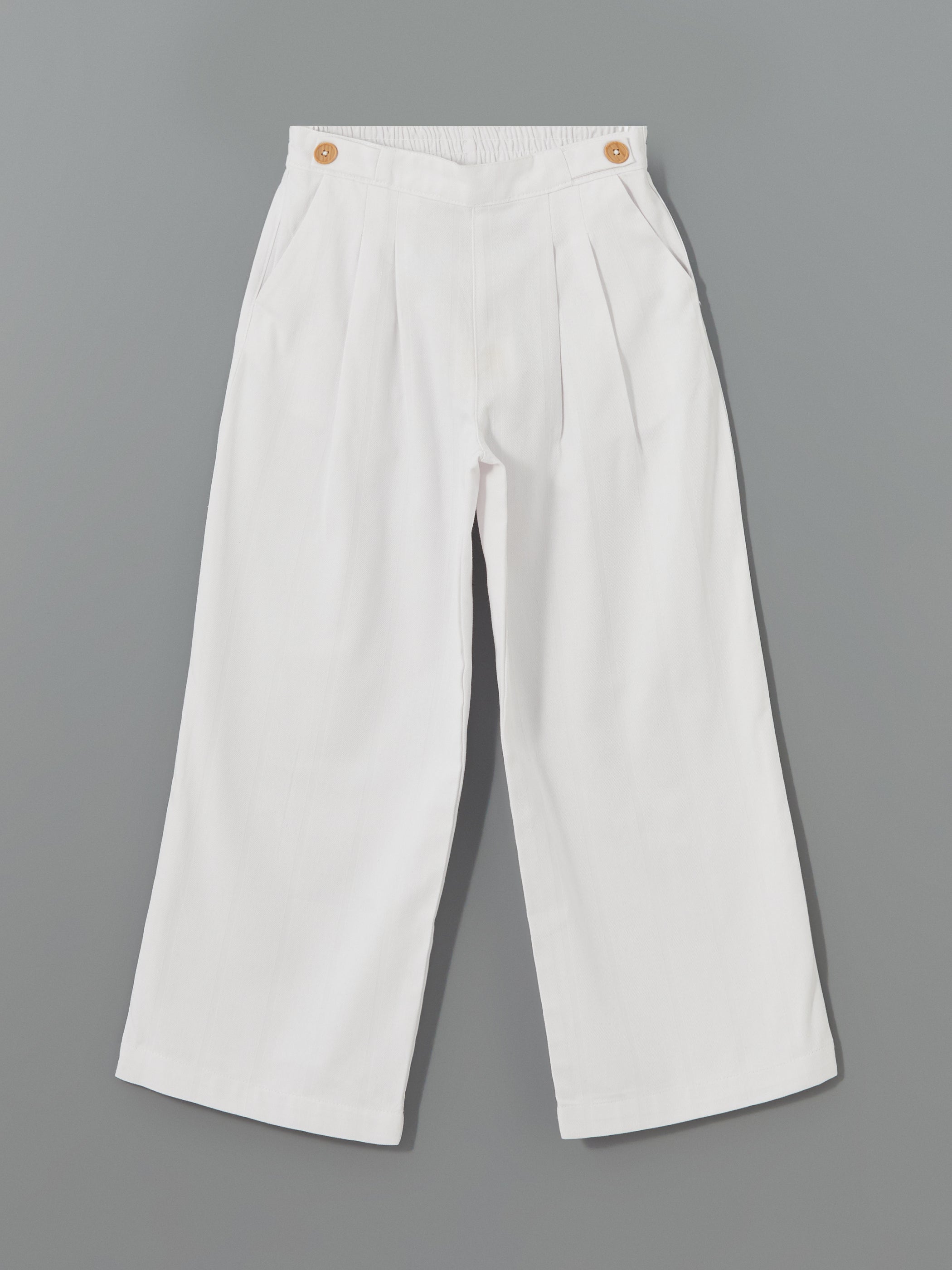 Elastic Waist Linen Blend Girl Trousers