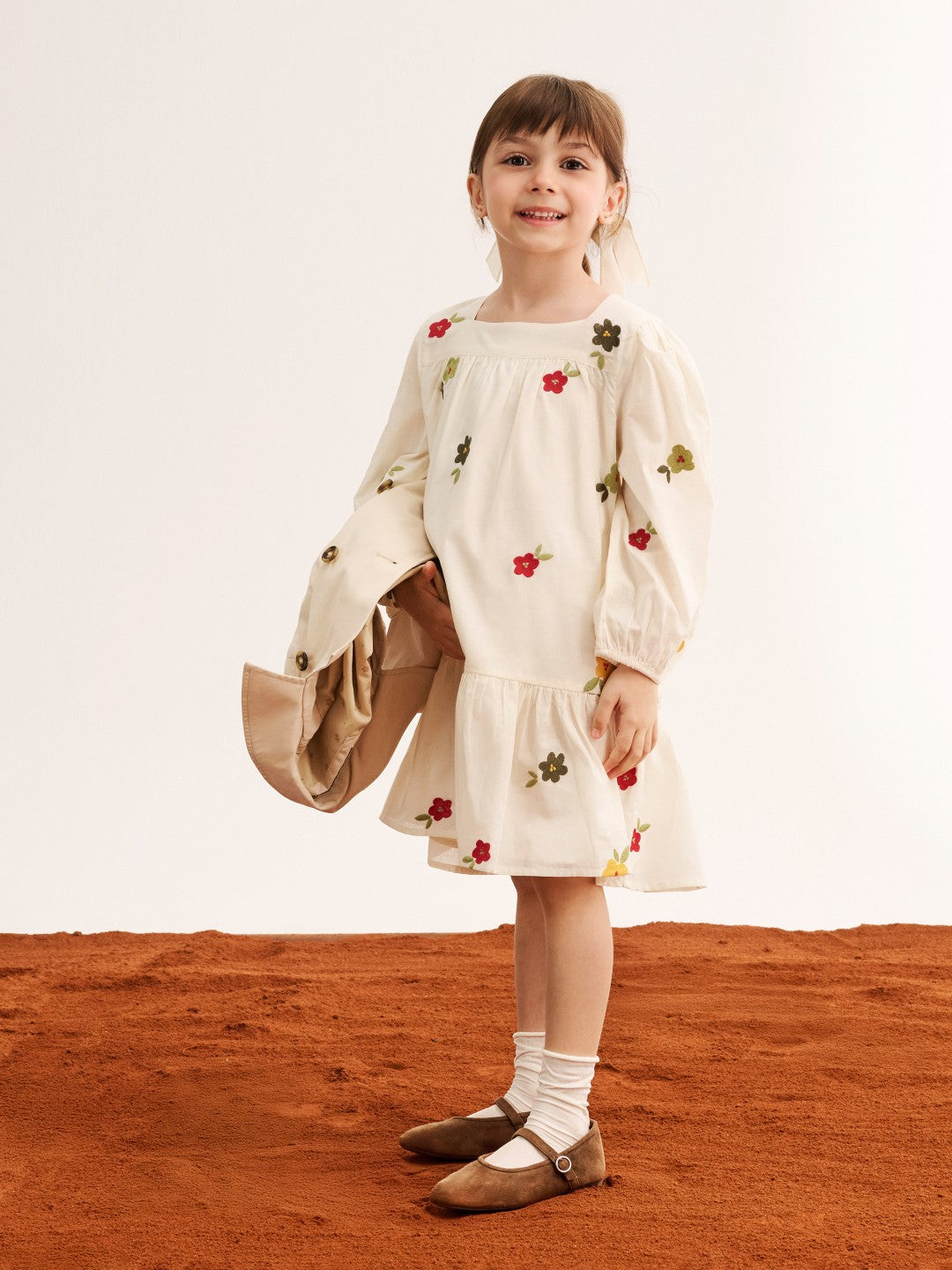 LCW Kids Floral Embroidered Poplin Flounce GirlS Dress