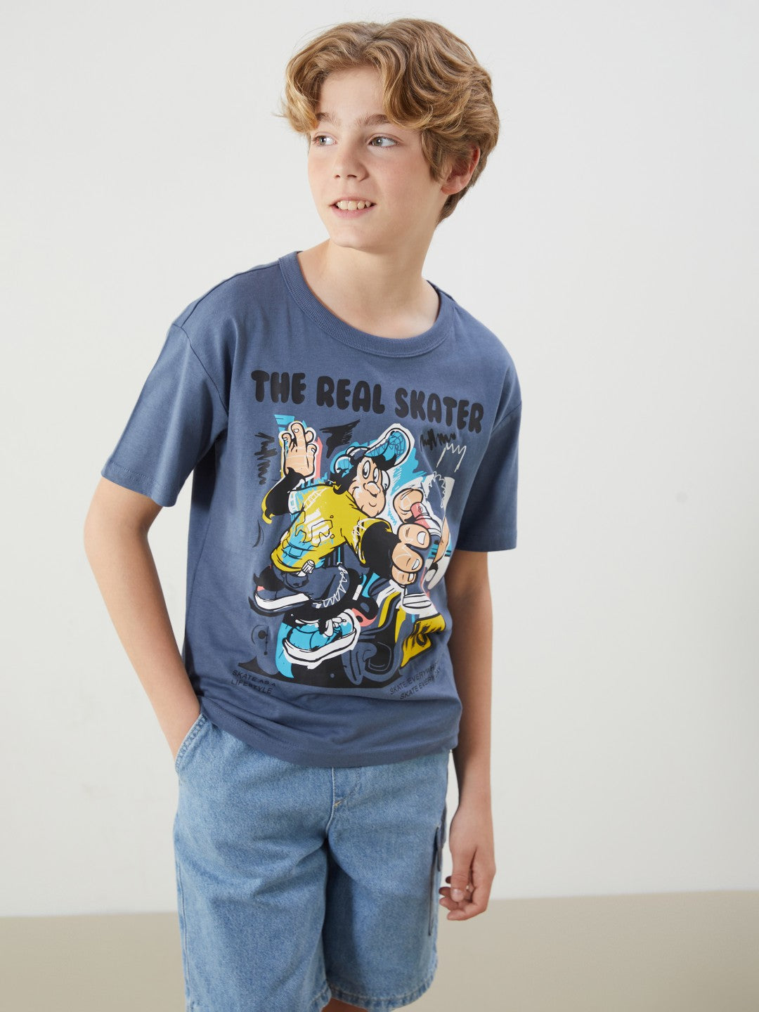 LCW Kids Crew Neck Nostalgic Monkey Printed Combed Cotton Boy T-Shirt