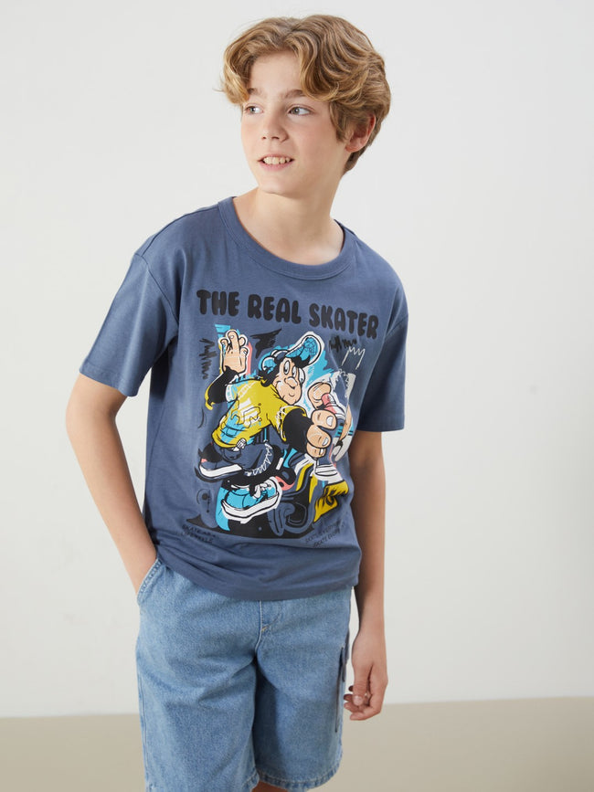 LCW Kids Crew Neck Nostalgic Monkey Printed Combed Cotton Boy T-Shirt Hover Image