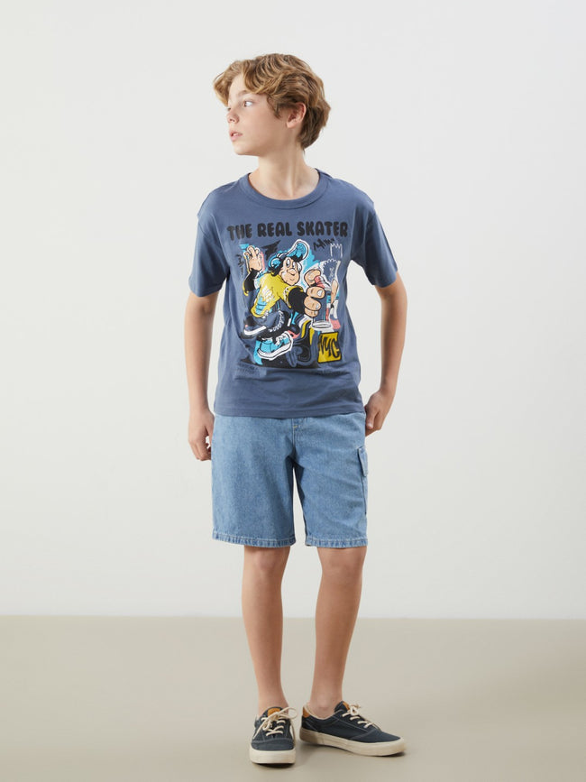 LCW Kids Crew Neck Nostalgic Monkey Printed Combed Cotton Boy T-Shirt Main Image