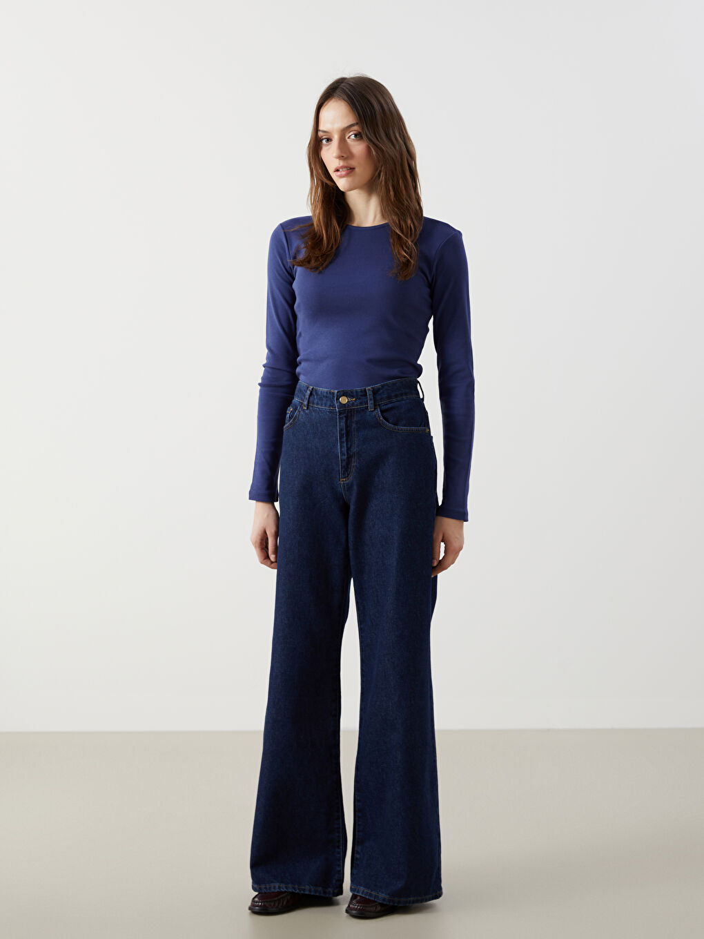 LCWAIKIKI Classic Blue Crew Neck Women Bodysuit