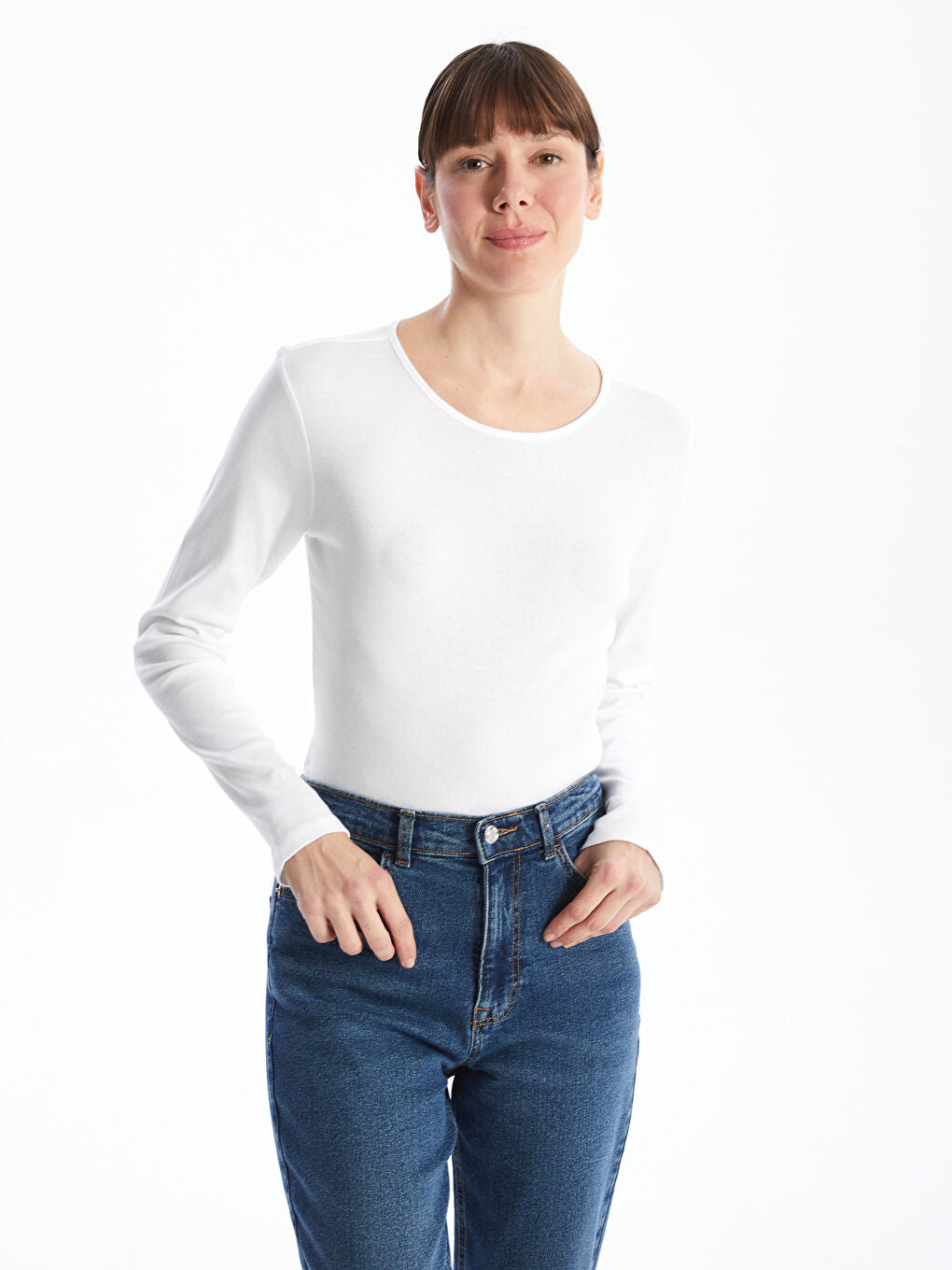 LCWAIKIKI Classic Blue Crew Neck Women Bodysuit