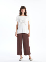 LCWAIKIKI Classic Ecru Crew Neck Printed Women T-Shirt