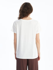 LCWAIKIKI Classic Ecru Crew Neck Printed Women T-Shirt