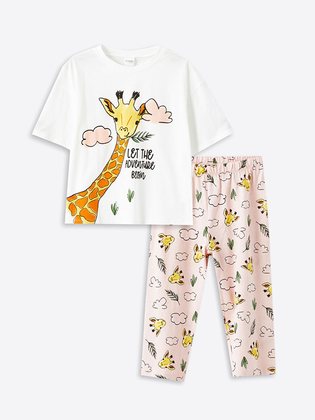 LCW Kids Ecru Crew Neck Girls Pajama Set