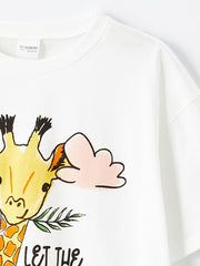 LCW Kids Ecru Crew Neck Girls Pajama Set