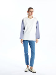 LCWAIKIKI Classic Ecru Crew Neck Striped Women Sweatshirt