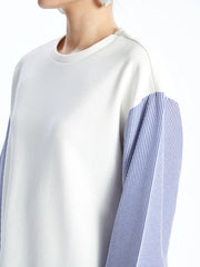 LCWAIKIKI Classic Ecru Crew Neck Striped Women Sweatshirt