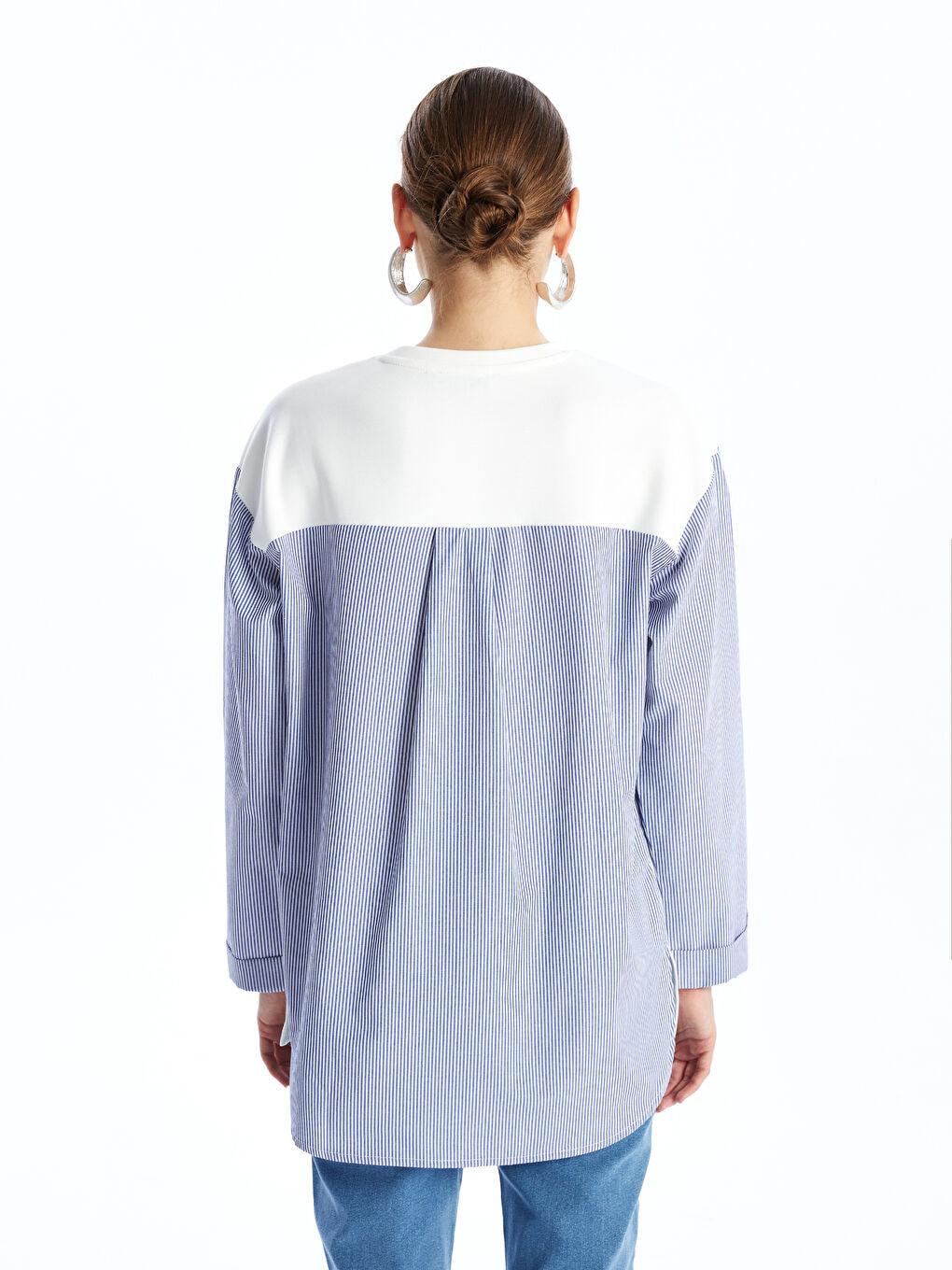 LCWAIKIKI Classic Ecru Crew Neck Striped Women Sweatshirt
