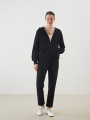 LCW Classic Black Hooded Oversize Women Zippered Sweatshirt