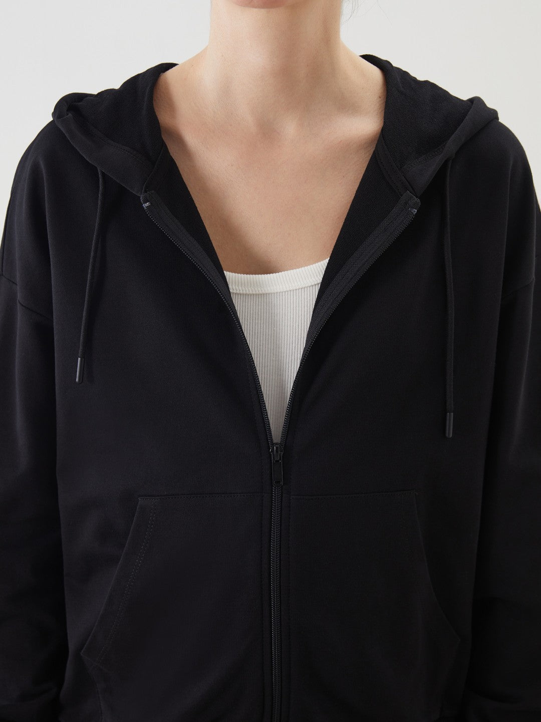 LCW Classic Black Hooded Oversize Women Zippered Sweatshirt