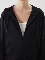 LCW Classic Black Hooded Oversize Women Zippered Sweatshirt