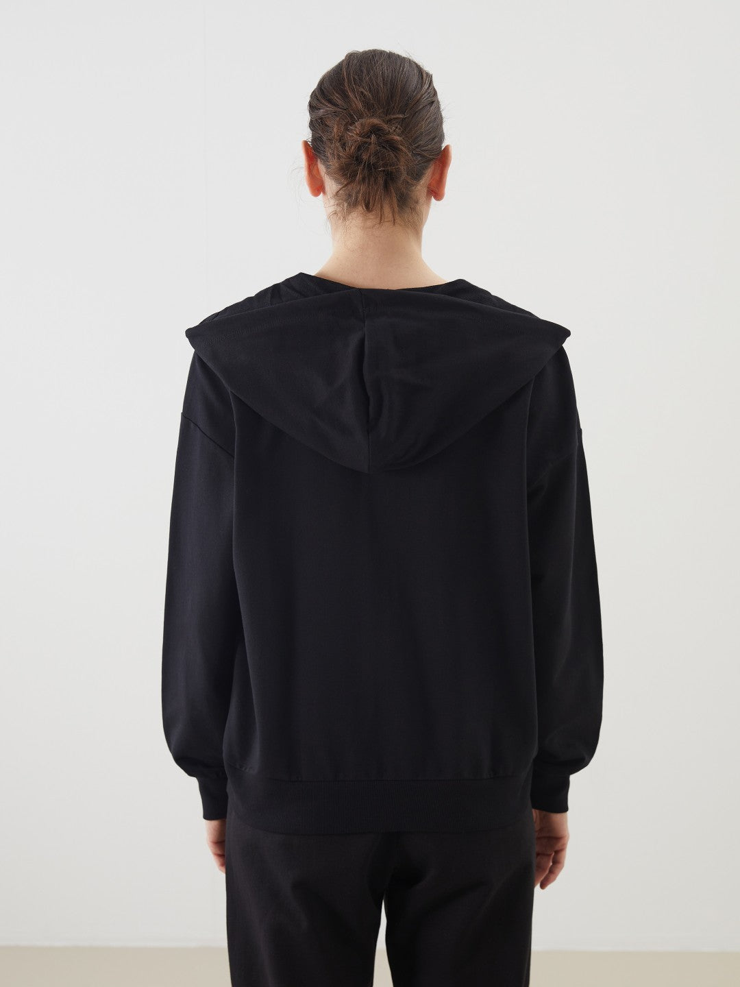 LCW Classic Black Hooded Oversize Women Zippered Sweatshirt