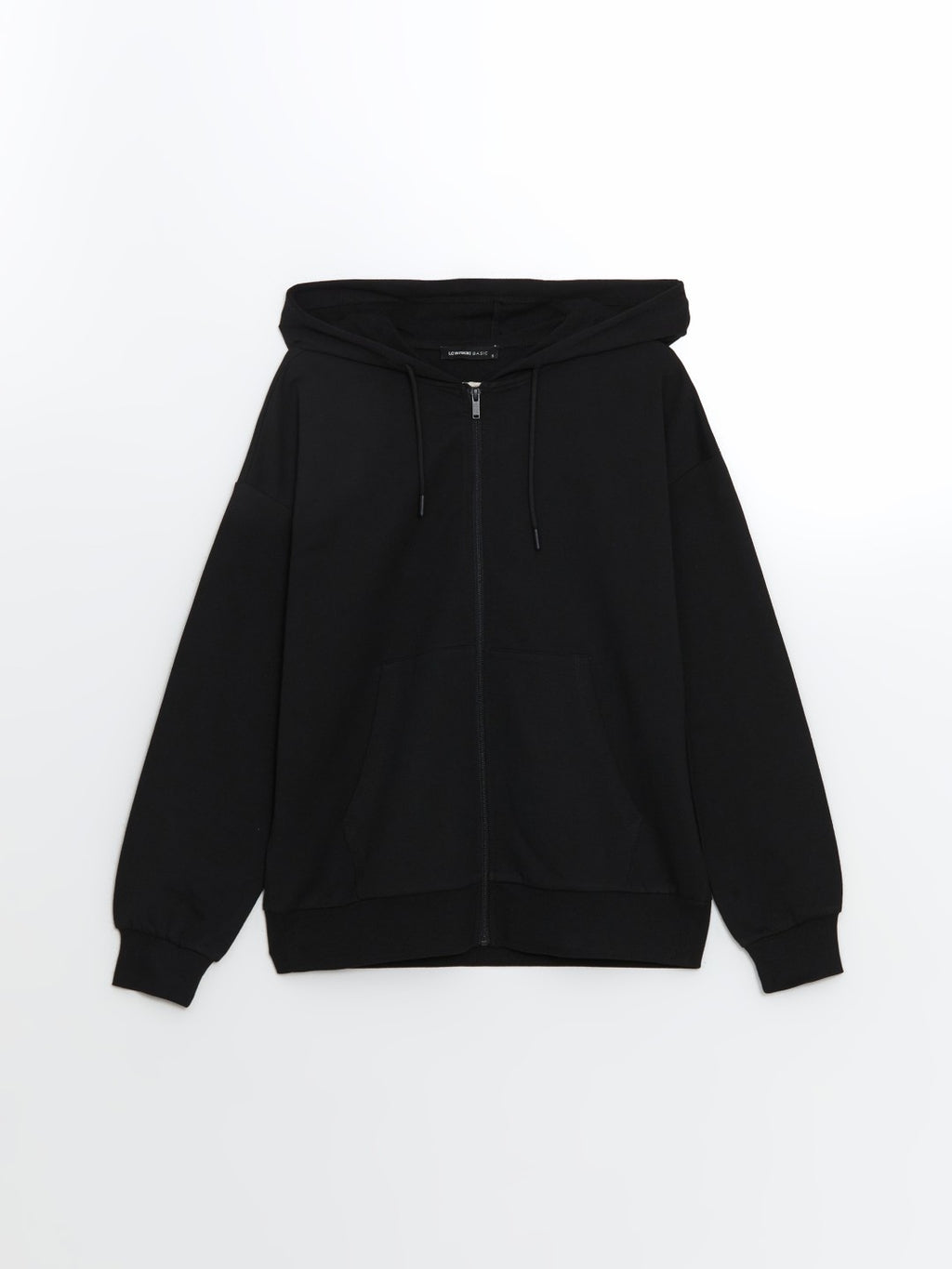 LCW Classic Black Hooded Oversize Women Zippered Sweatshirt